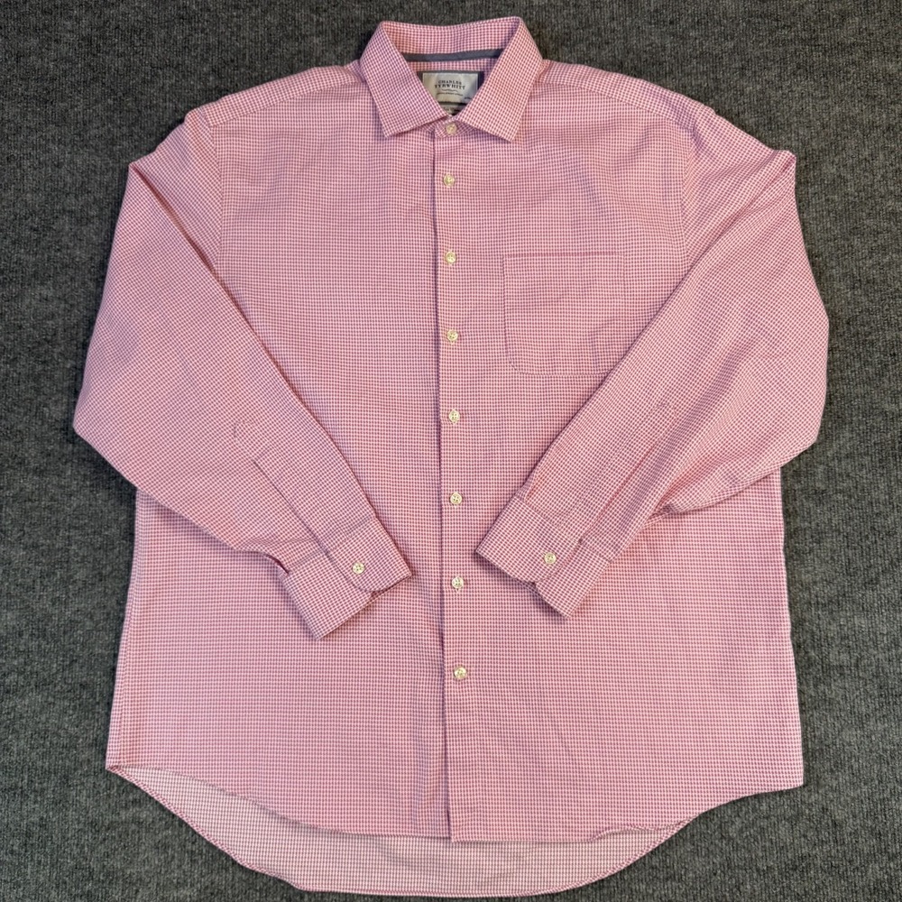 Charles Tyrwhitt Dress Shirt Mens 18 37 Pink White Check Non-Iron Classic Fit